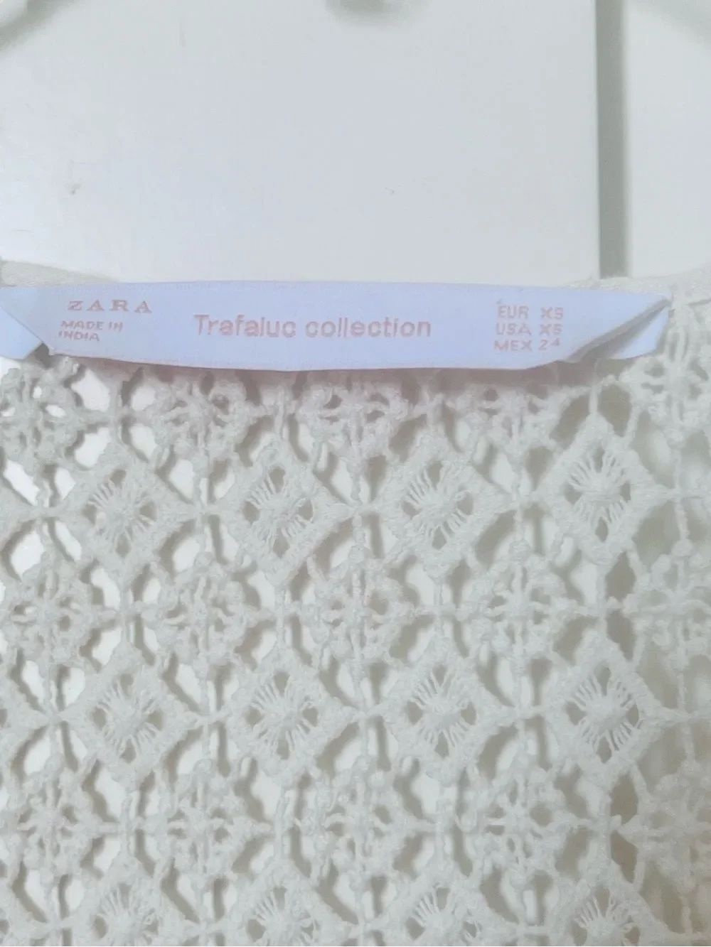 Zara 100% Cotton Cream Crochet BohoTunic Flowy Bell Sleeve Cottagecore Blouse XS - Picture 12 of 13